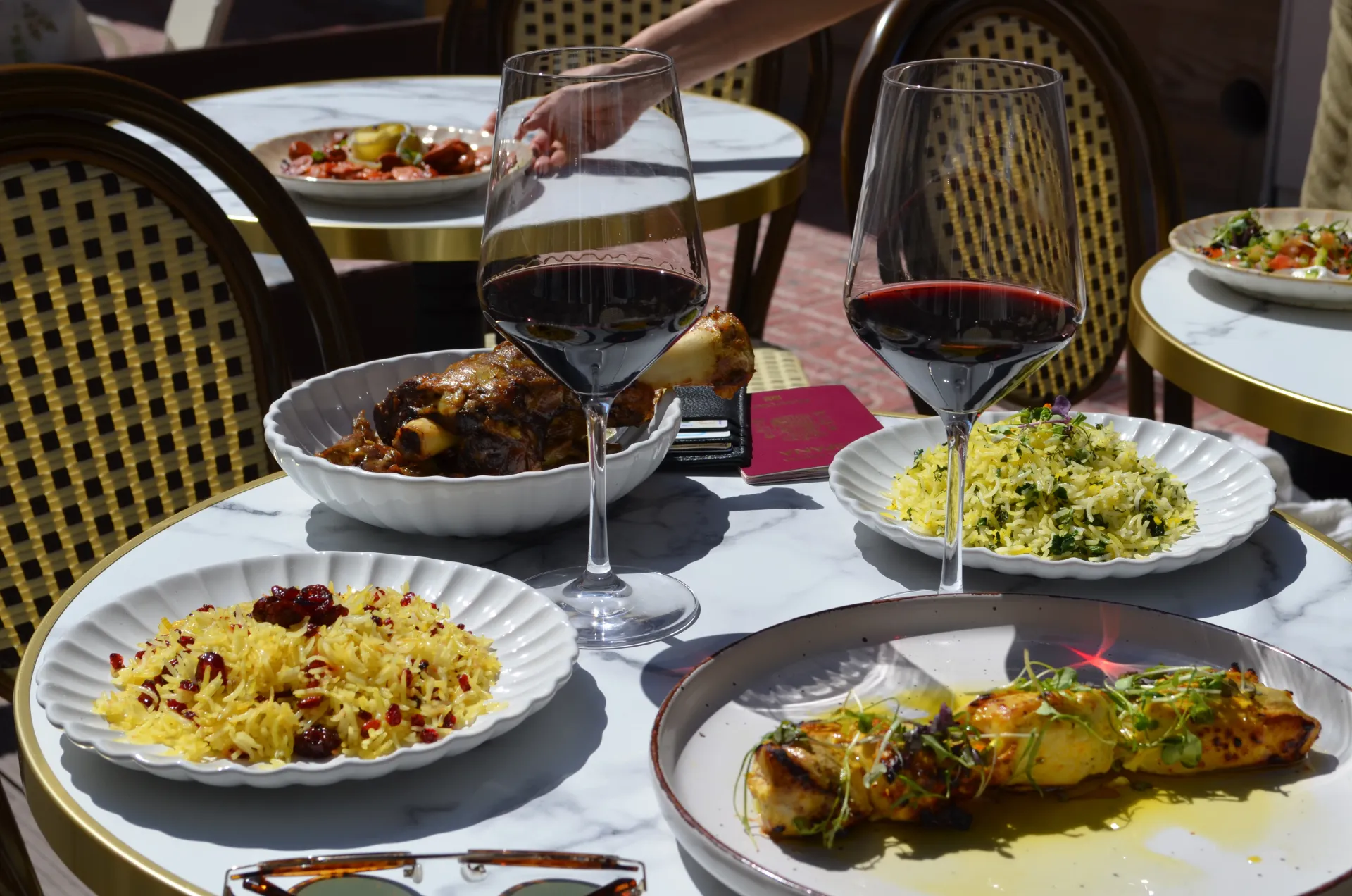 Persian dinner spread with wine at Bakehouse