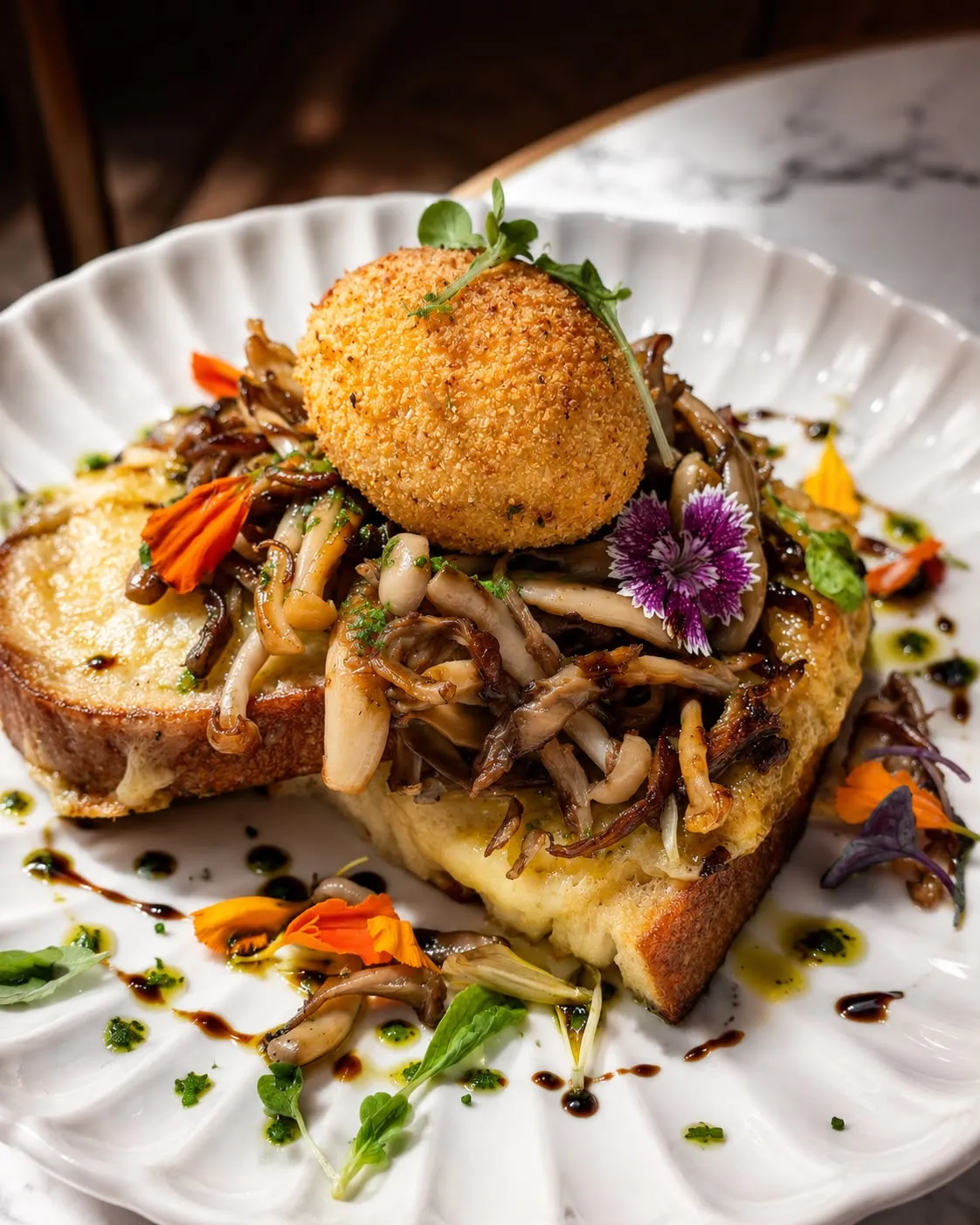 Crispy chicken on hummus with chickpeas